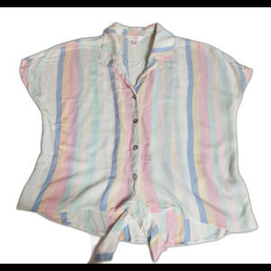 LC Lauren Conrad Women's Multicolor Striped Short Sleeve Button Up Shirt Sz M